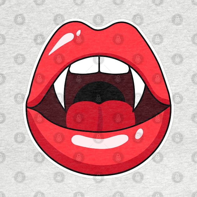 Womans mouth with red lipstick and vampire teeth by keeplooping